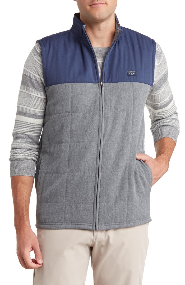 TravisMathew Northern Colorblock Vest, Main, color, Heather Blue Nights