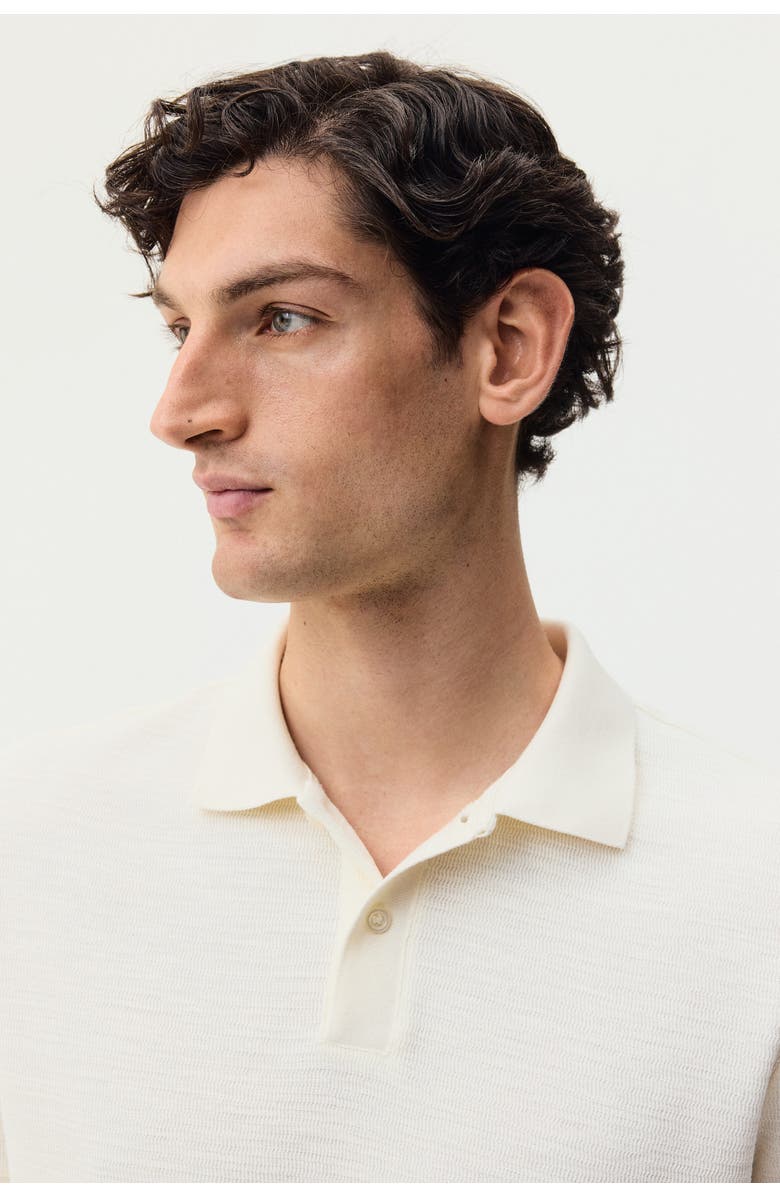 H&M Slim Fit Jacquard-knit Polo Shirt, Alternate, color, Cream