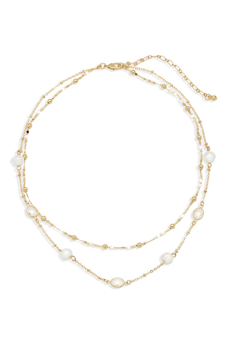 Cubic Zirconia & Faux Pearl Layered Chain Necklace, Main, color, WHITE- GOLD