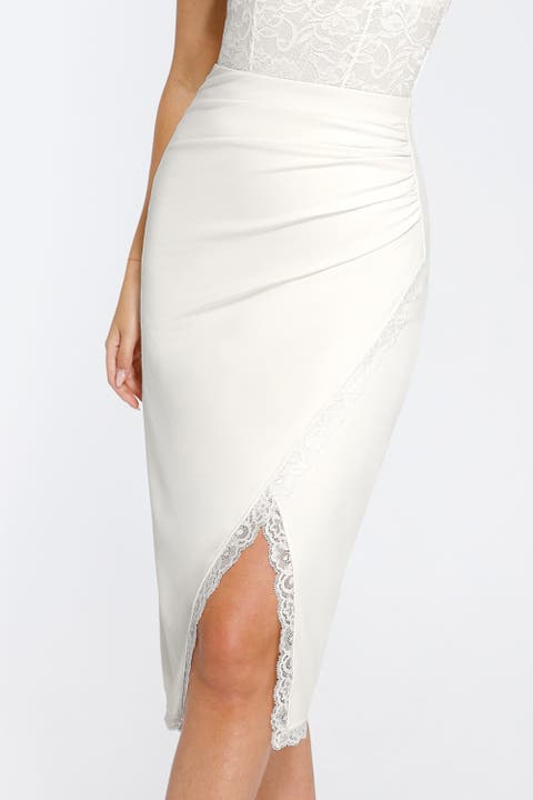 Shapewear Slimming Lace Trim Midi Wrap Skirt
