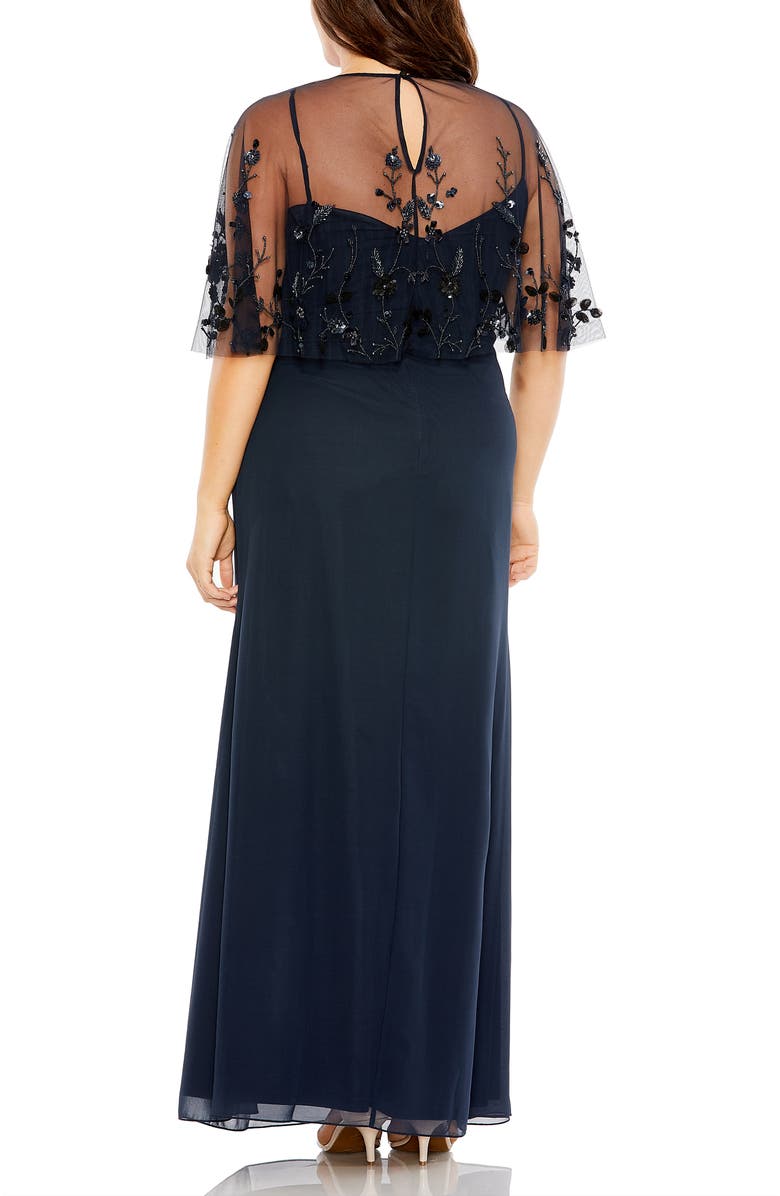 Mac Duggal Hand Embellished Cape Chiffon Gown, Alternate, color, Midnight