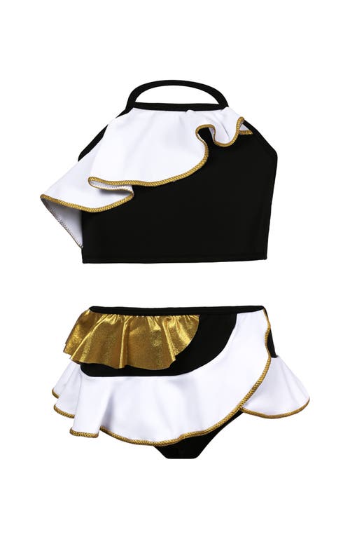 Nessi Byrd Kids' Golden Wave Ruffle Two Piece Bikini In Multi