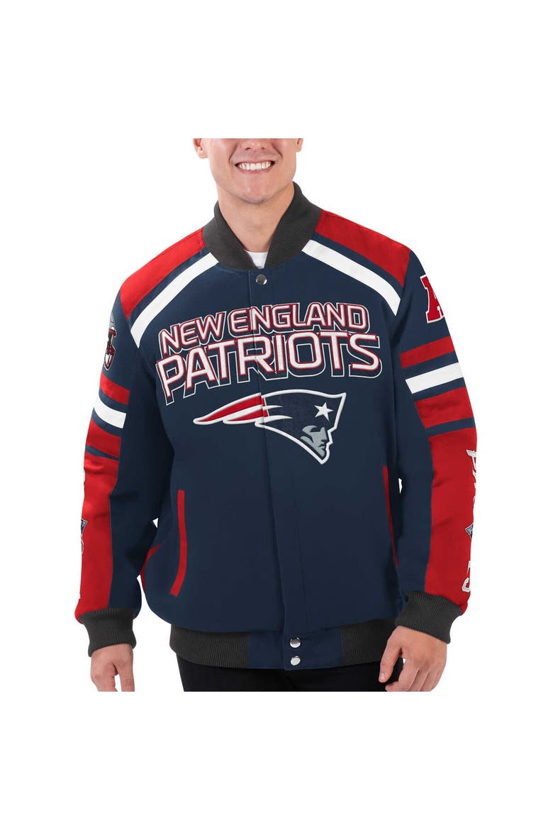Men's G-III Sports by Carl Banks Navy New England Patriots Power Forward Racing Full-Snap Jacket, Alternate, color, Navy