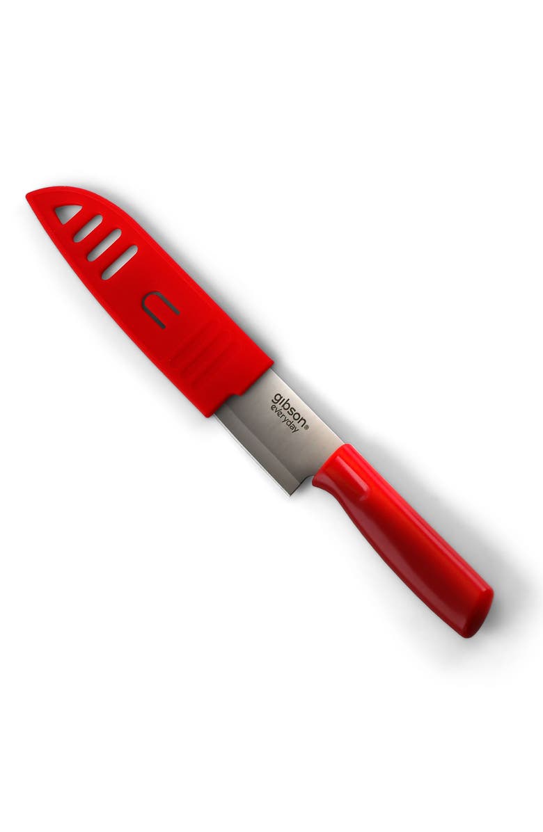 Gibson Everyday Grantville 4 Piece 6 Inch Santoku Knife with Sheath, Alternate, color, Red And Green