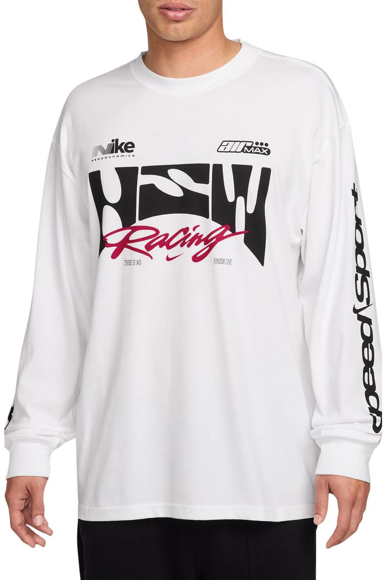 Sportswear Racing Graphic Long Sleeve T-Shirt, Main, color, WHITE