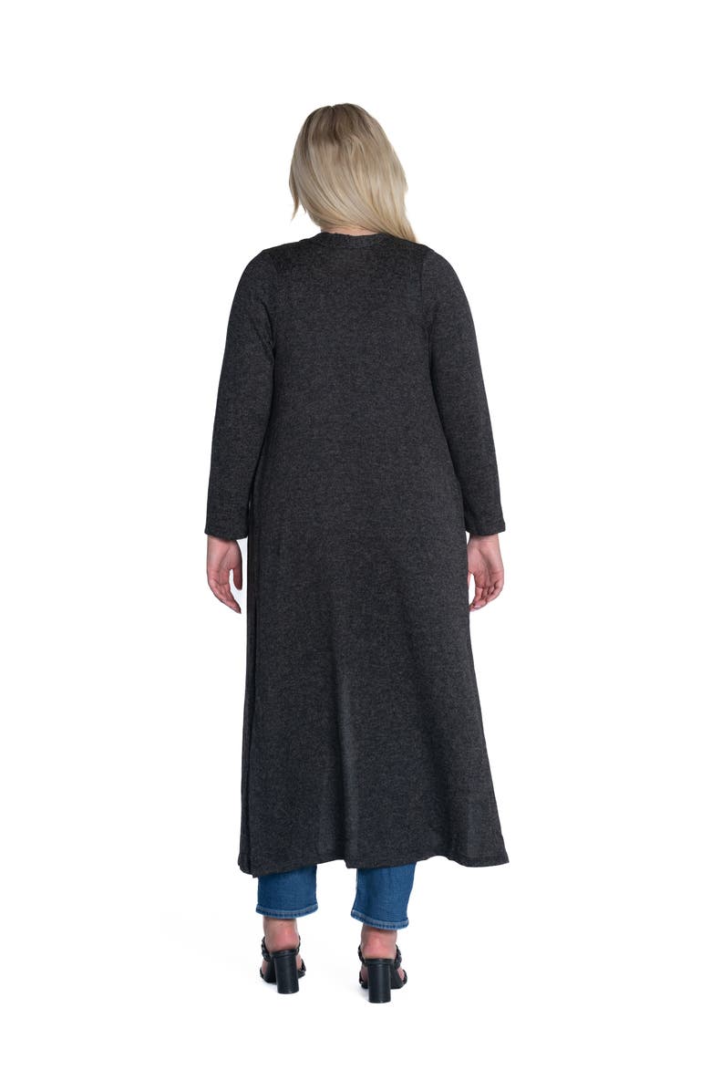 24seven Comfort Apparel Plus Size Long Duster Open Front Knit Cardigan, Alternate, color, Black