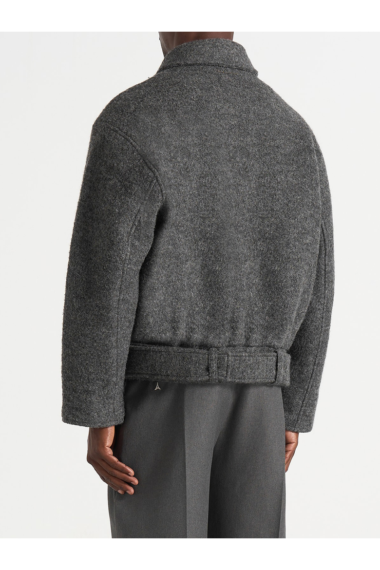 Ezra Unisex Wool Belted Bomber Jacket, Alternate, color, Grey