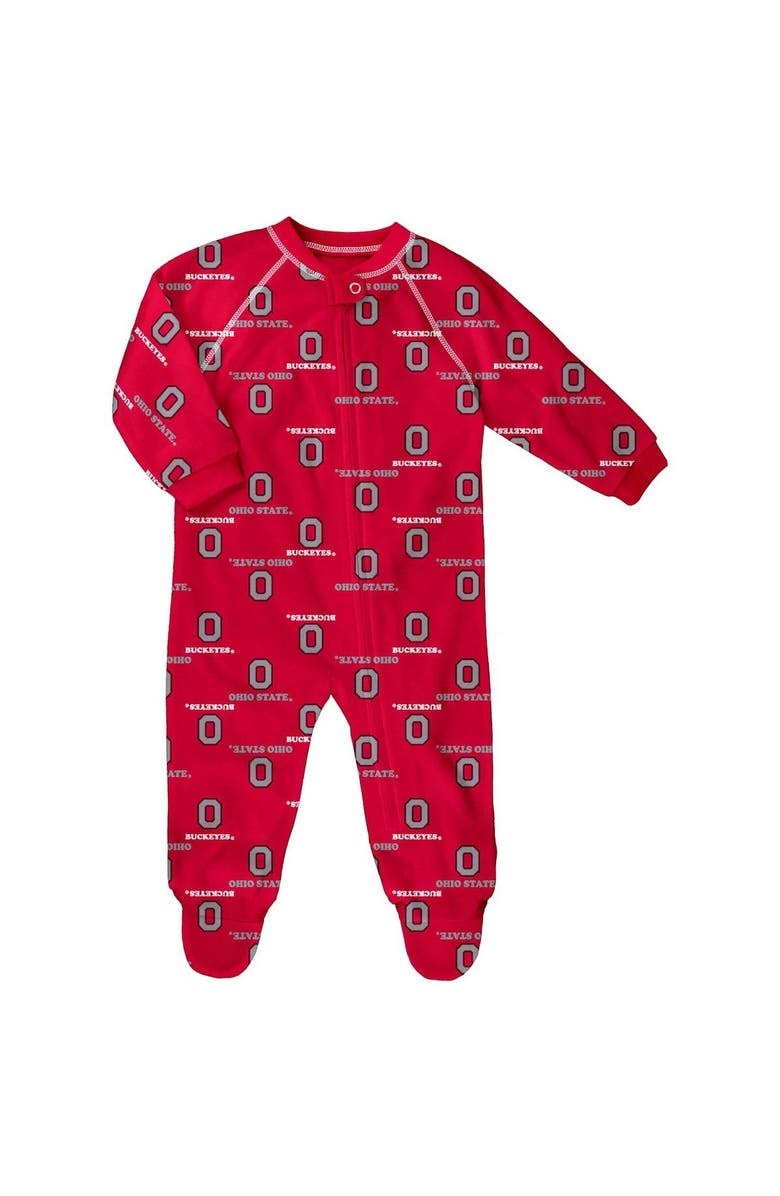 Outerstuff Infant Scarlet Ohio State Buckeyes Allover Print Raglan Full-Zip Sleeper, Alternate, color, 