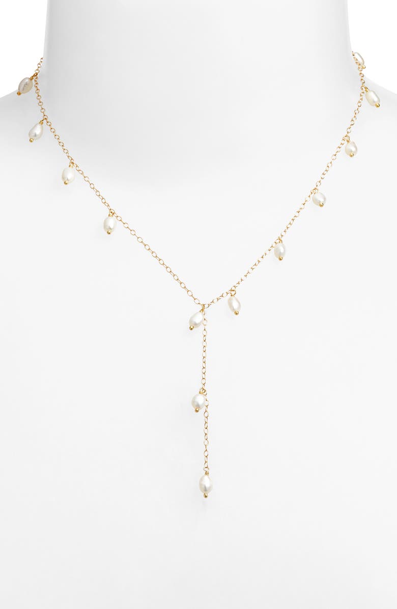 Kiara by Ki-Ele Sarah Pearl Charm Y-Necklace, Alternate, color, Gold