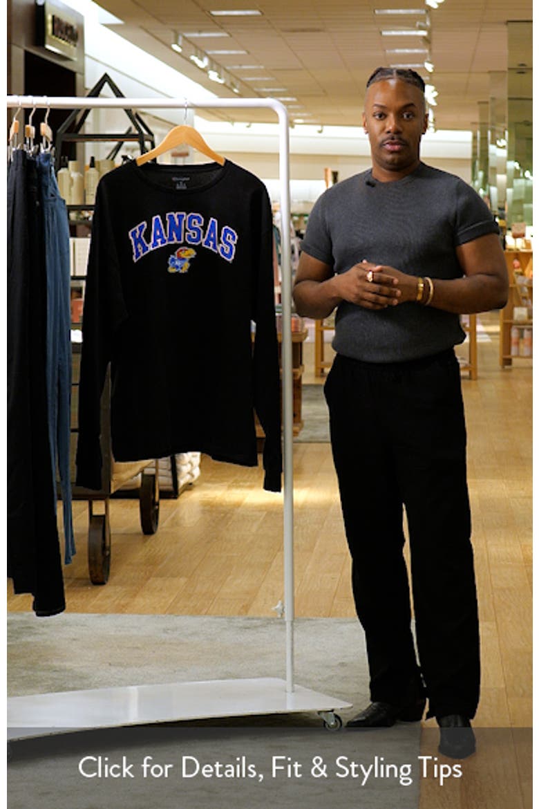 Men's Champion Black Kansas Jayhawks Arch Over Logo 2-Hit Long Sleeve T-Shirt video
