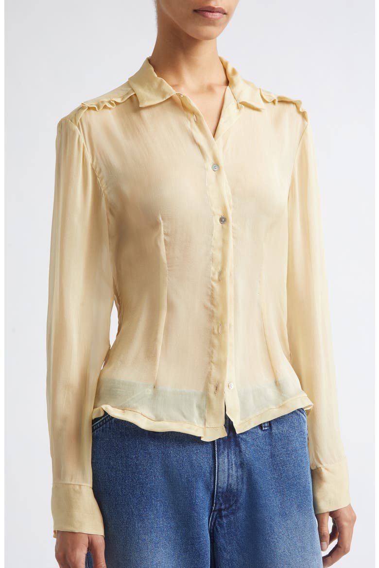 Eralda Sheer Silk Button-Up Shirt, Alternate, color, ECRU
