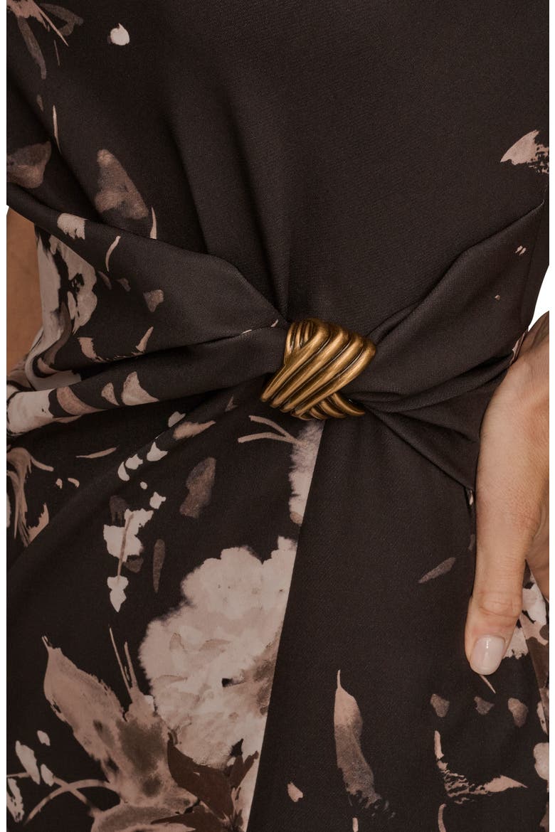 Poly Floral Print Cap Sleeve Midi Dress, Alternate, color, FAWN MULTI