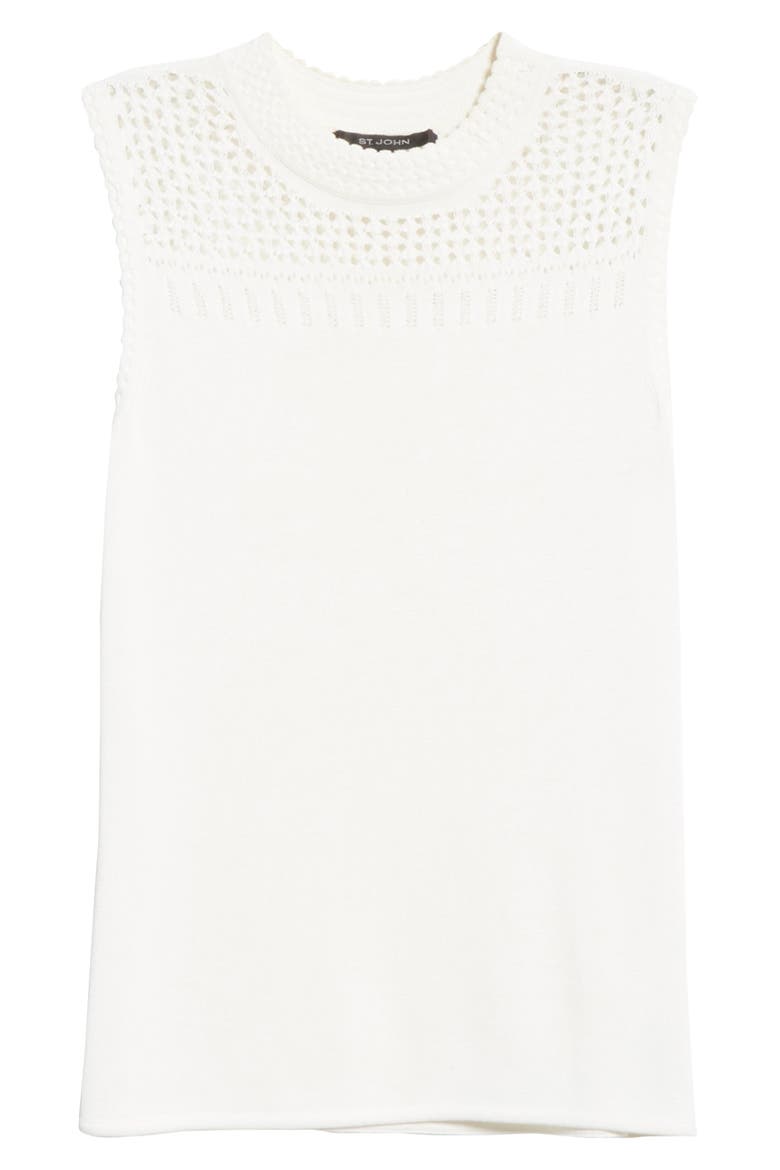 Mock Neck Pointelle Sleeveless Sweater, Alternate, color, WHITE
