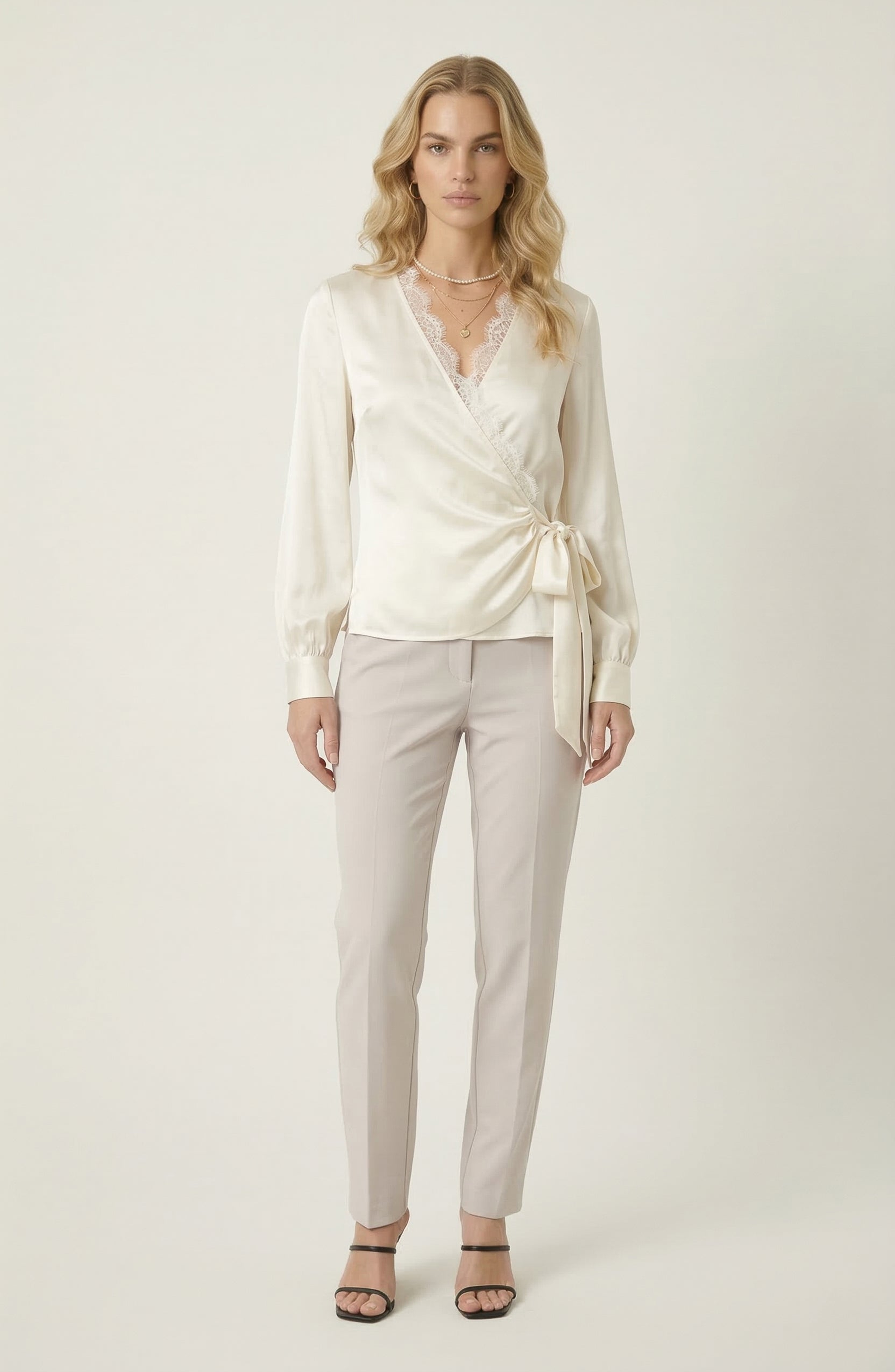 Lace Trim V-Neck Wrap Blouse - image 4