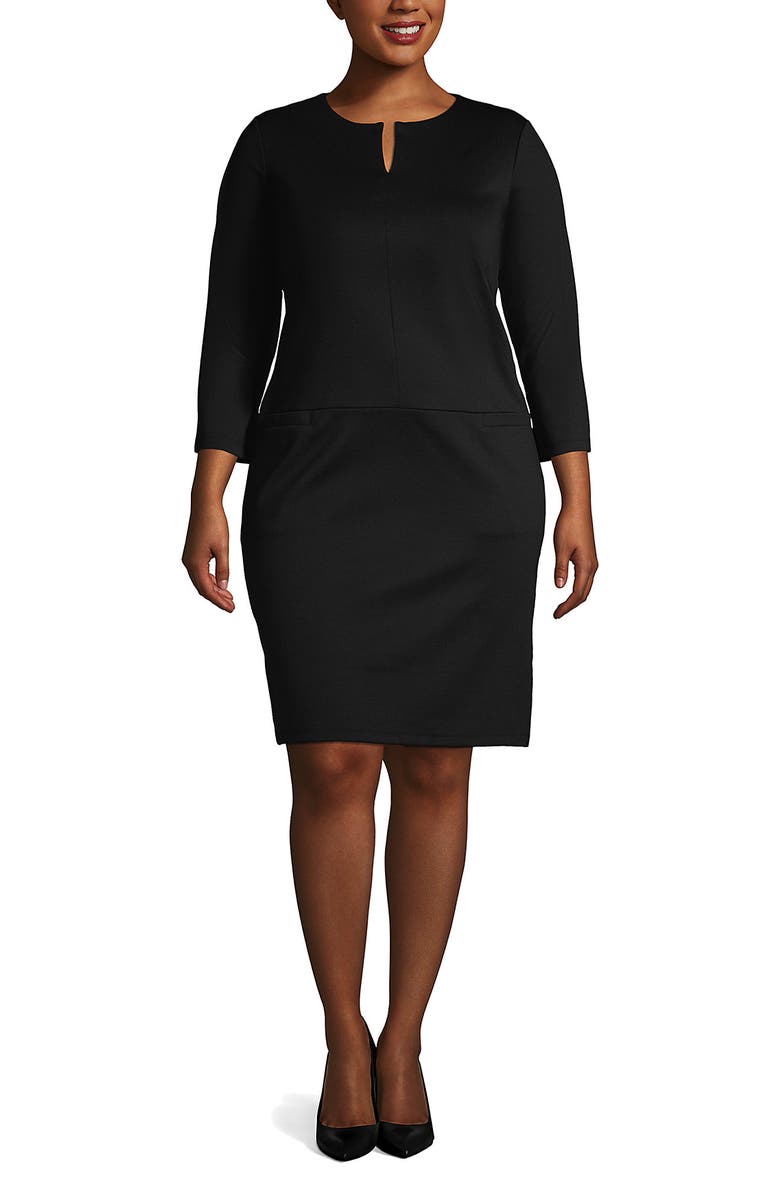 Lands' End Ponte 3/4 Sleeve Split Neck Shift Dress, Alternate, color, 