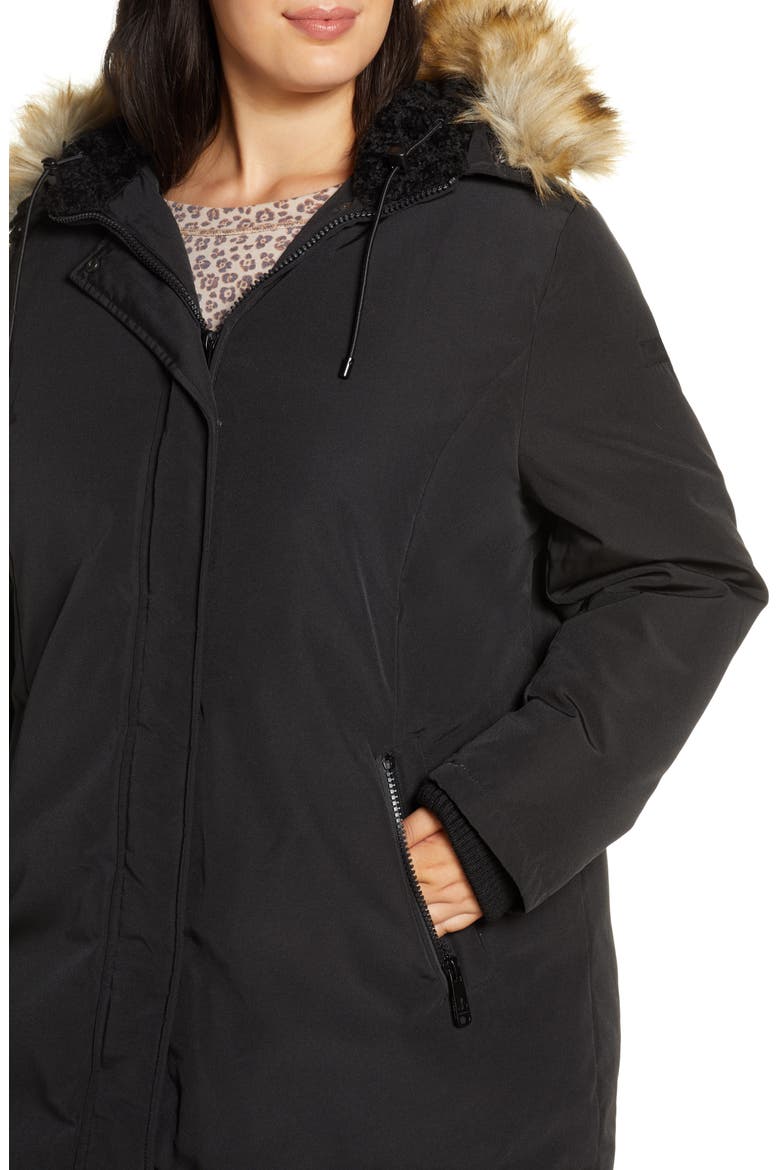 Faux Fur Trim Short Parka, Alternate, color, BLACK