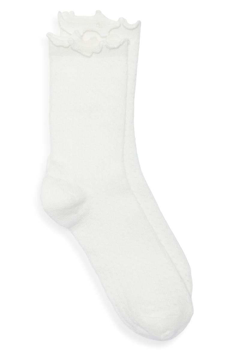 Regis Lettuce Edge Crew Socks, Alternate, color, WHITE