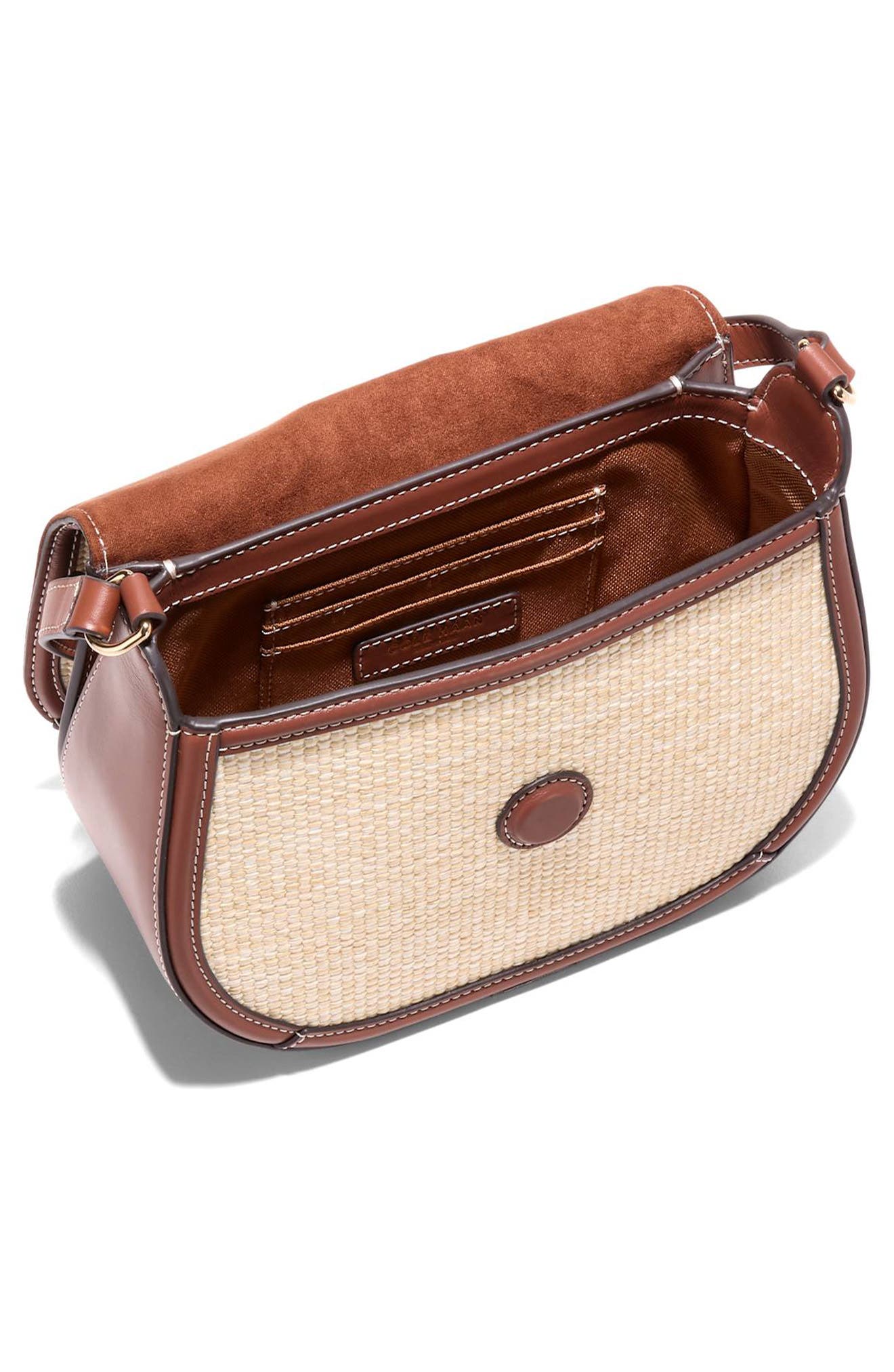 Cole Haan Marina Saddle Crossbody Bag, Alternate, color, Natural Straw Tan Trim