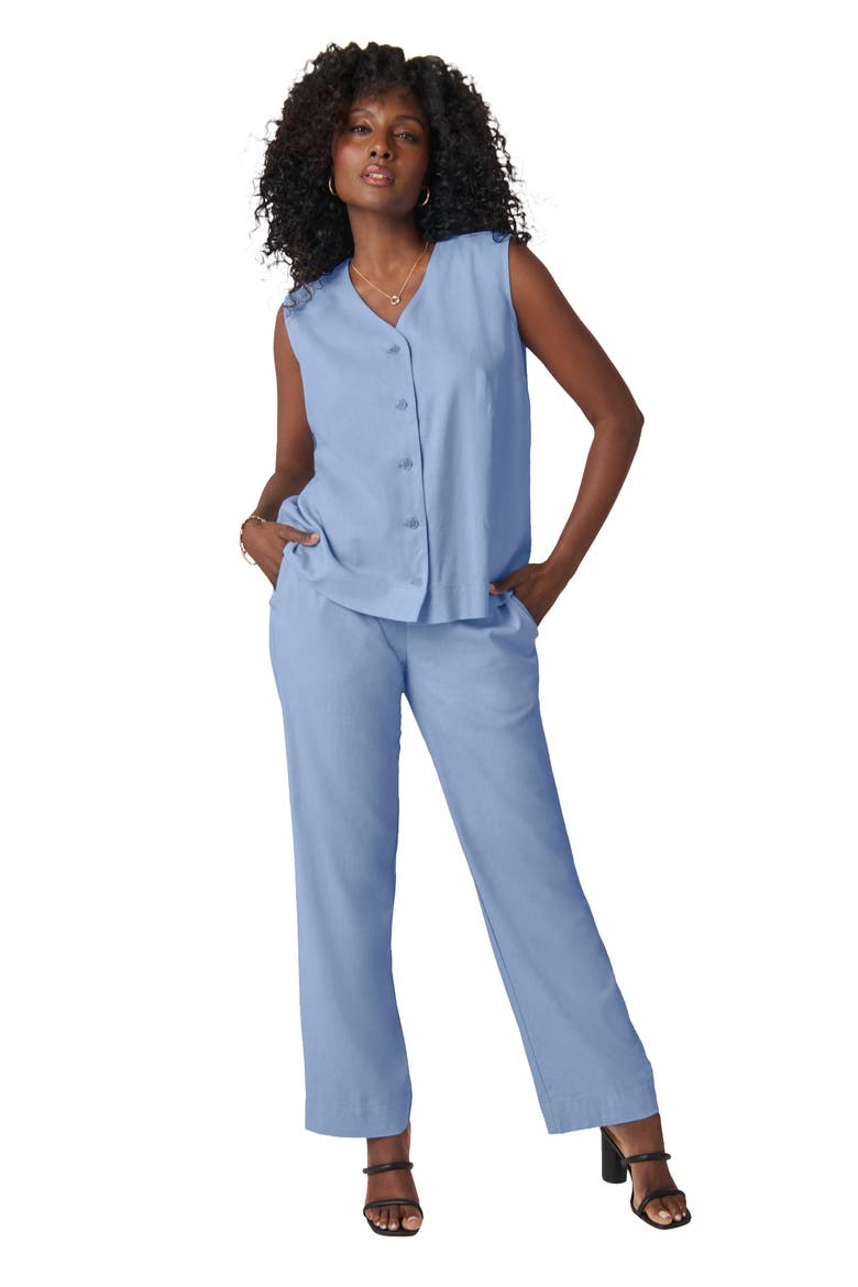 Linen Vest & Pant Suit Set, Main, color, AZURE MIST