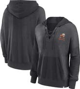 FANATICS Women's Fanatics Branded Heather Charcoal Cleveland Browns Heritage Snow Wash French Terry Lace-Up Pullover Hoodie