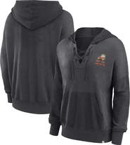 FANATICS Women's Fanatics Branded Heather Charcoal Cleveland Browns Heritage Snow Wash French Terry Lace-Up Pullover Hoodie