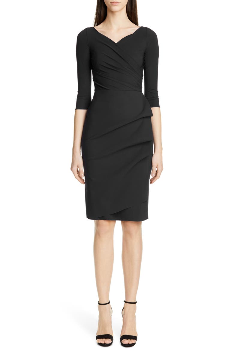 Florien Ruched Cocktail Dress, Main, color, BLACK