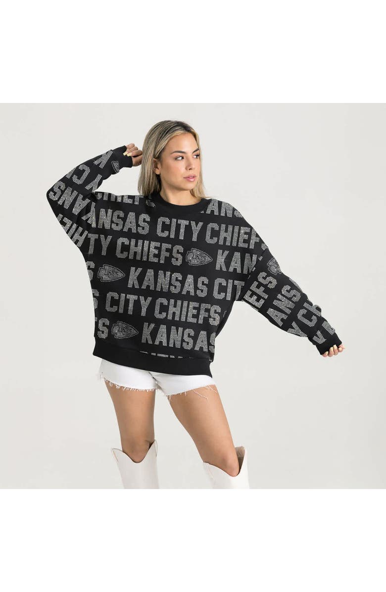 GAMEDAY COUTURE Women's Gameday Couture Black Kansas City Chiefs Relaxed Drop Shoulder Hype Era Rhinestone Text Sweatshirt, Main, color, 