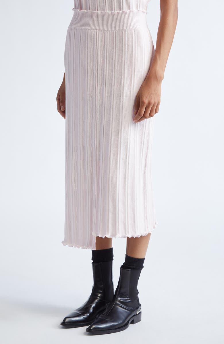 Jil Sander Asymmetric Cotton Rib Straight Midi Skirt, Alternate, color, Morganite