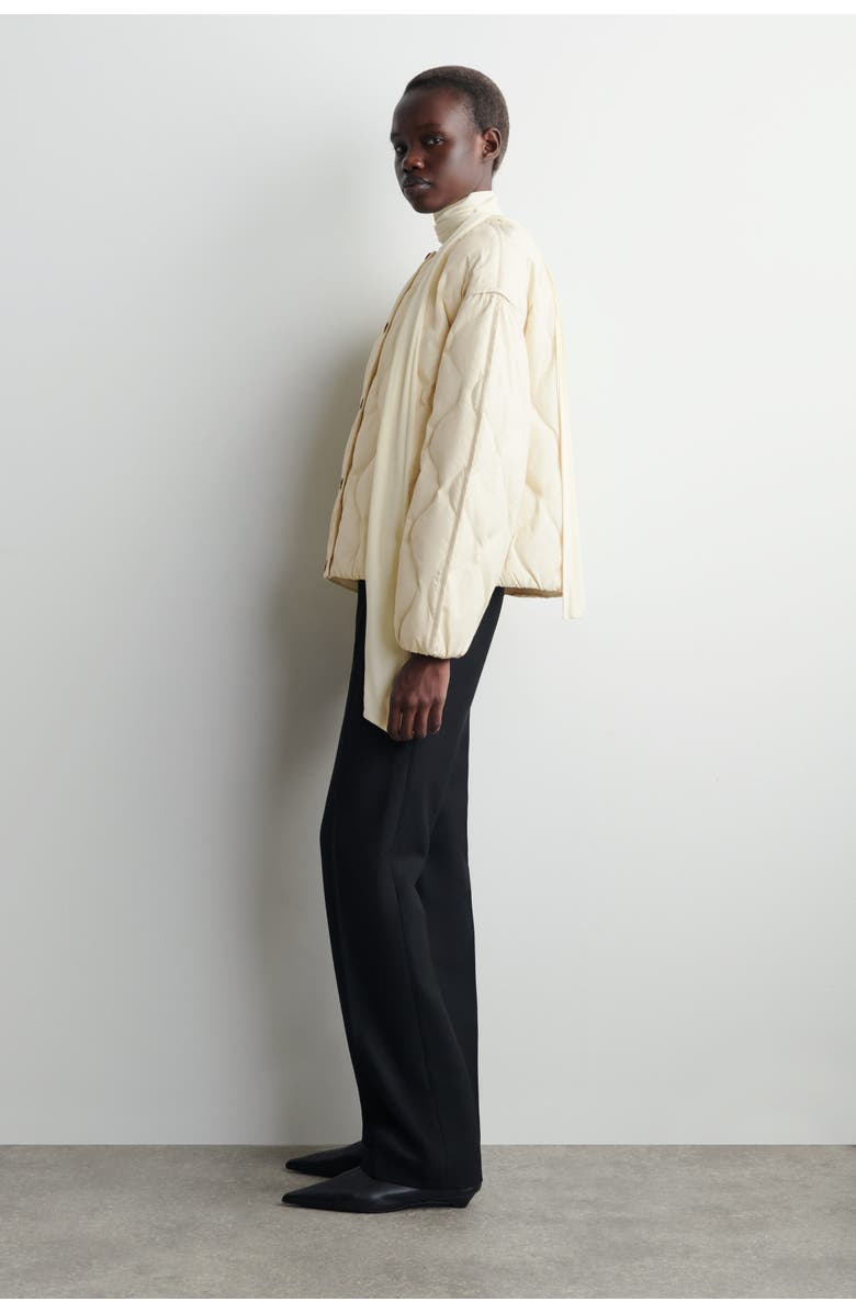 COS Gathered Quilted Down Jacket, Alternate, color, Ecru