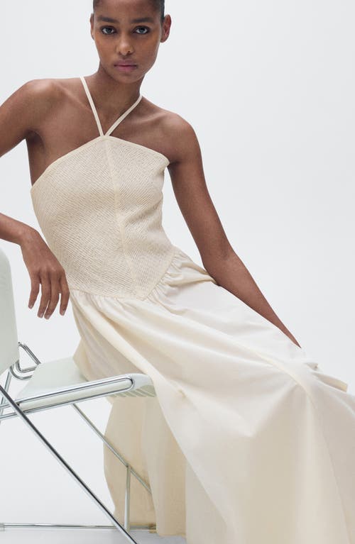 Mango Combined Halter-neck Dress Ecru In Neutral