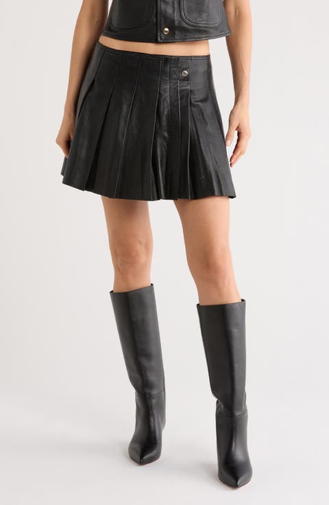 Pleated Leather Skirt