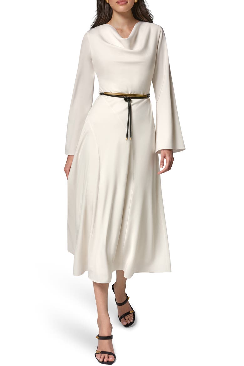 Bell Sleeve Satin Midi Dress, Main, color, IVORY
