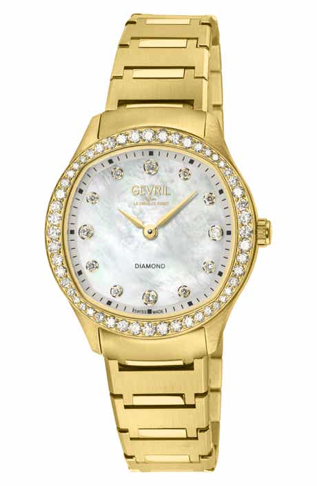 Lugano Crystal Mother-of-Pearl Dial Bracelet Watch, 30mm x 36mm