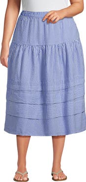 Lands' End Seersucker Pull On Midi Skirt