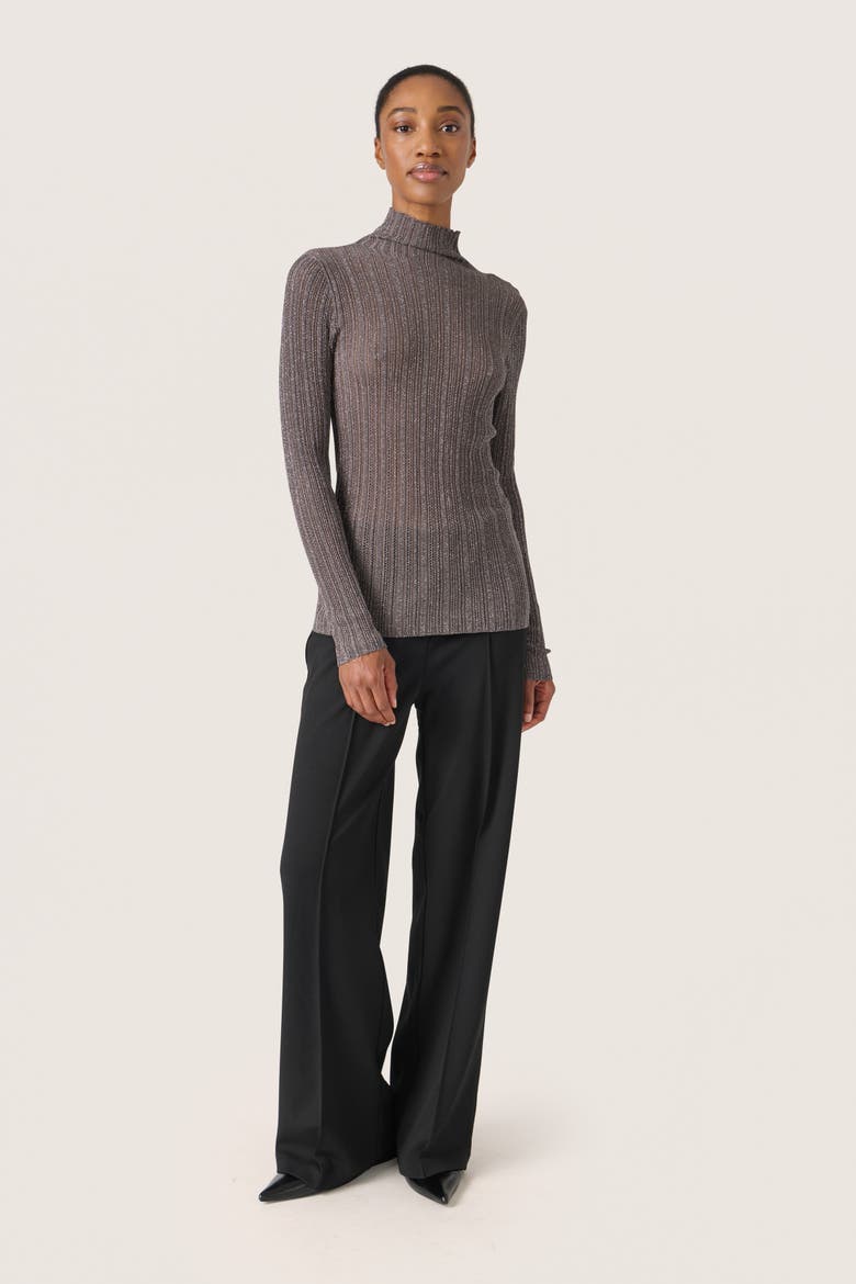SLLaisa Metallic Turtleneck Pullover, Alternate, color, Gun Metal