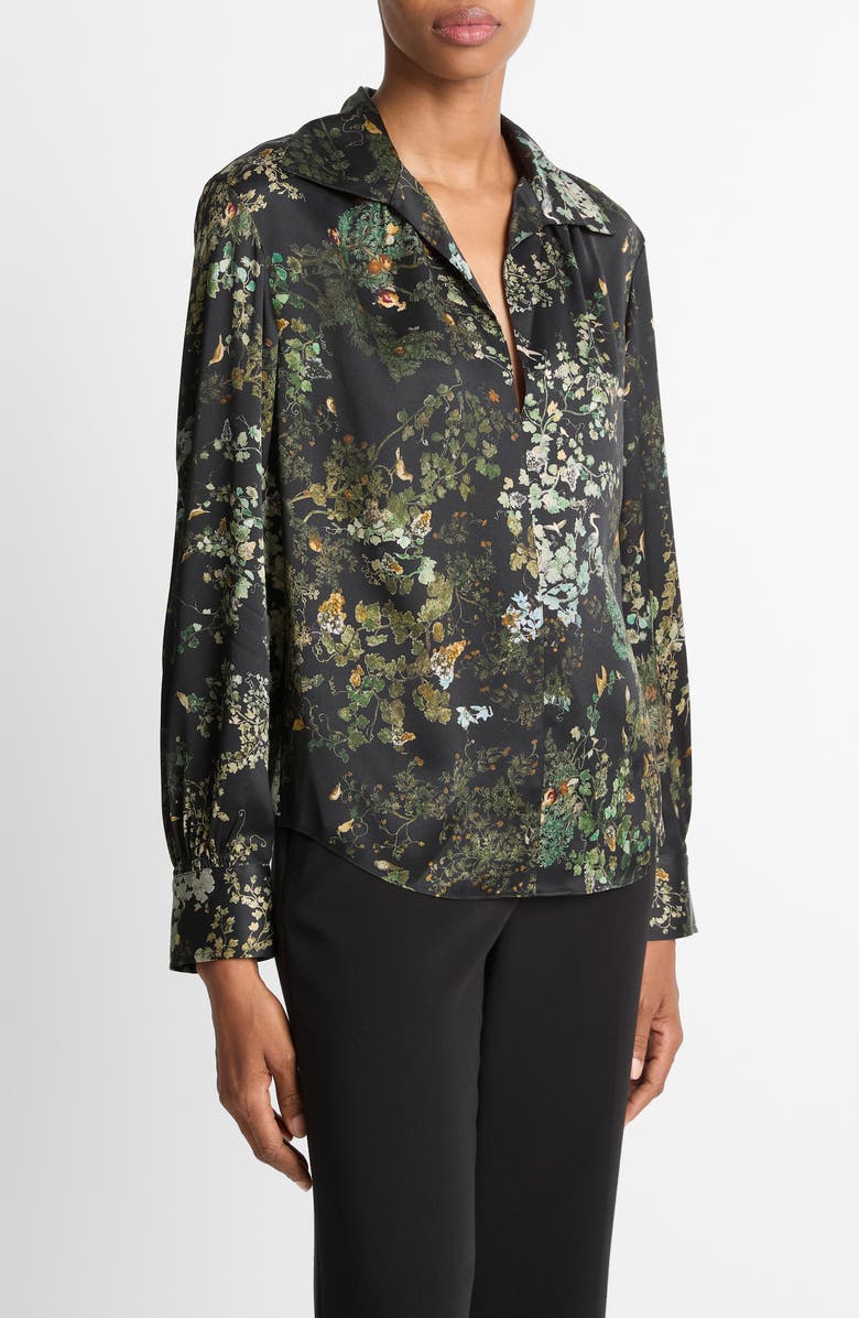 Vince Grape Vine Silk Button-Up Shirt, Alternate, color, Black Sky