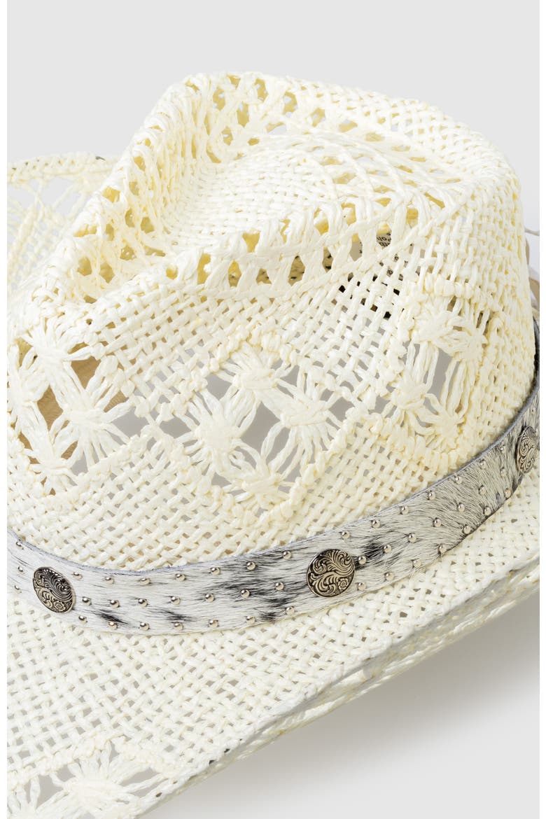 Twister Annie  Handwoven Straw Sun Hat - Bohemian Summer Cowboy Hat, Alternate, color, White  / Gray