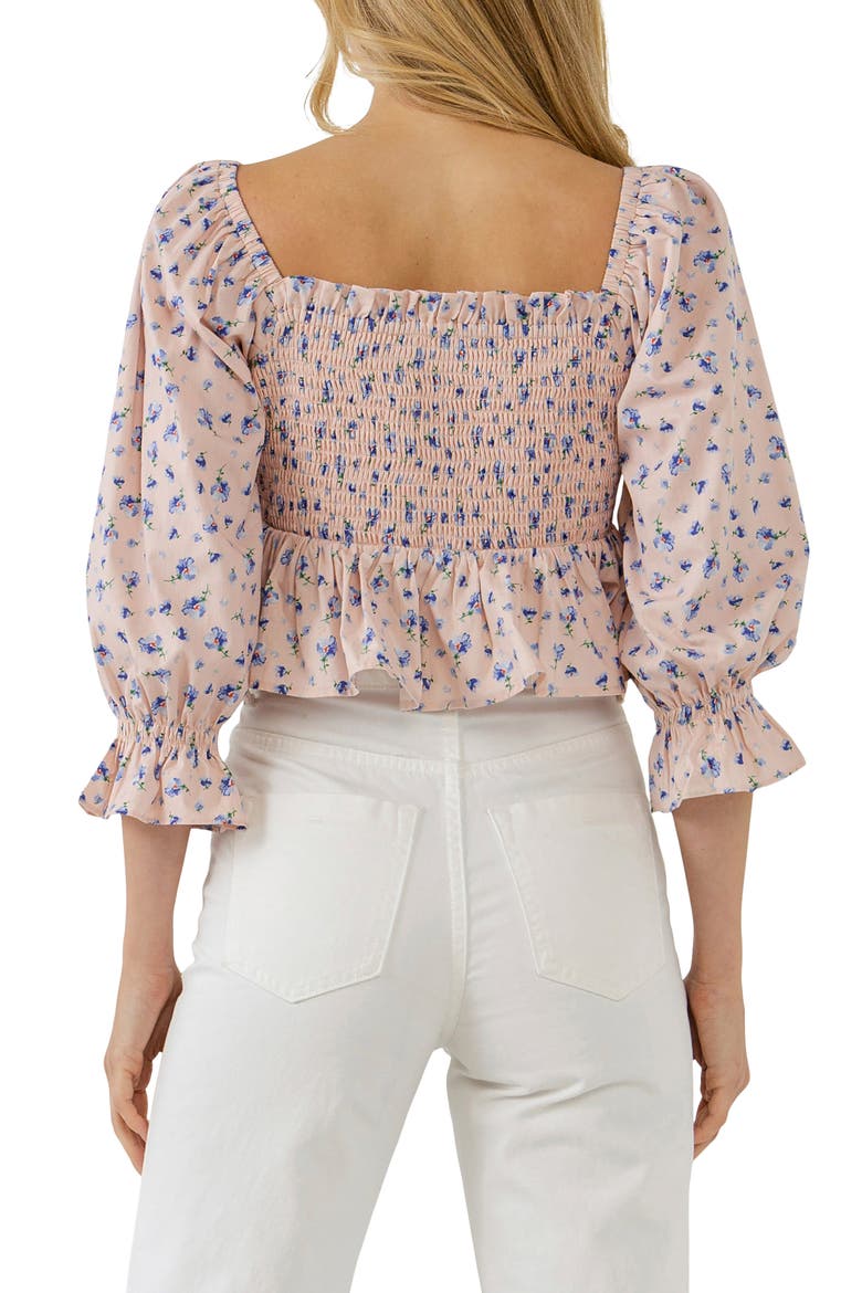 Floral Print Smocked Ruffle Top, Alternate, color, BLUSH