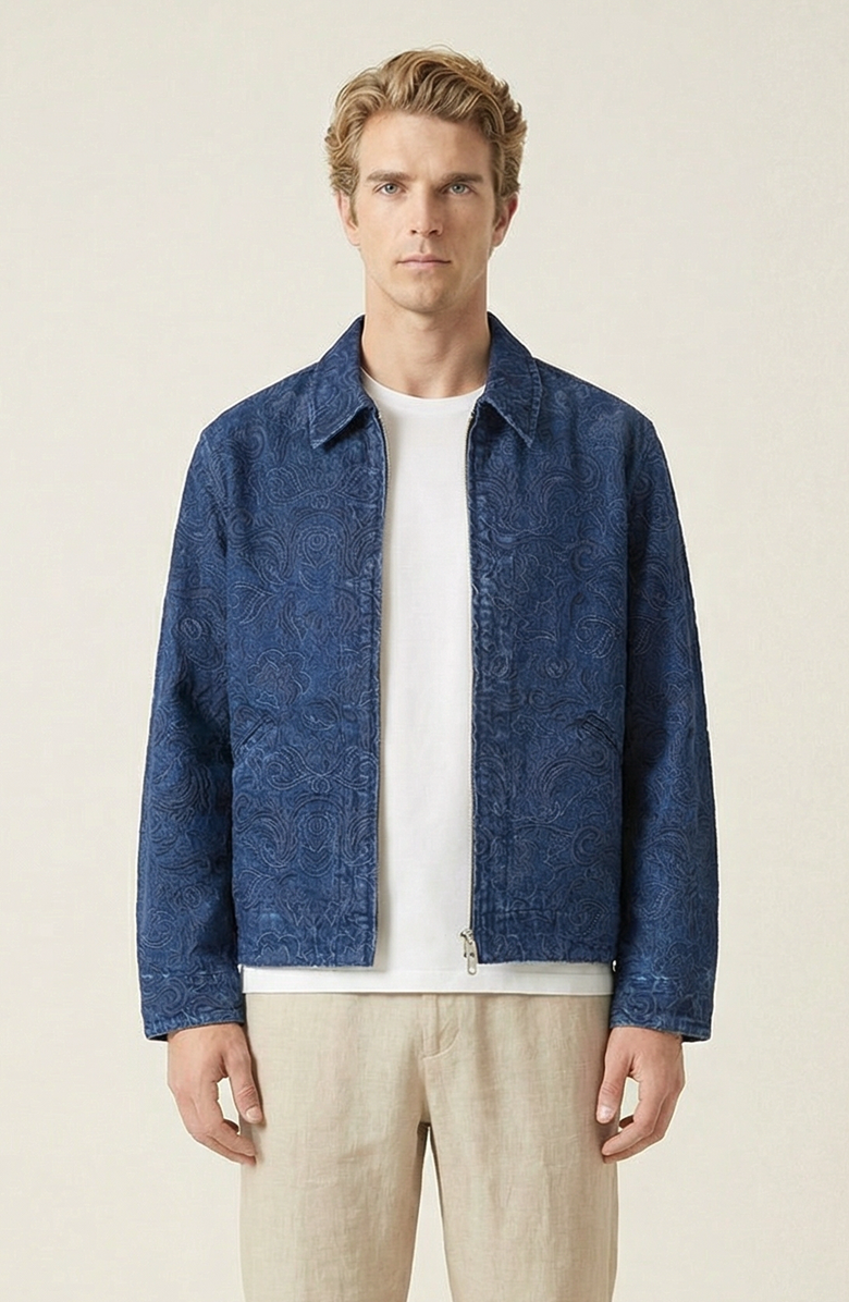 Modenaire Textured Zip Front Jacket, Main, color, Navy