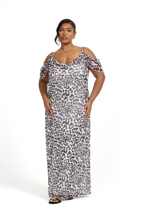 Off The Shoulder Leopard Maxi Dress