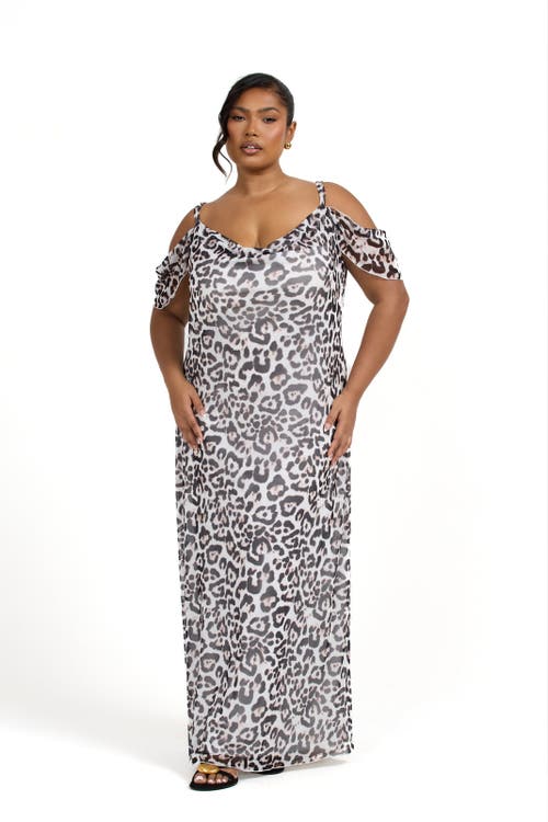 Fashion-szn Curve Off The Shoulder Leopard Maxi Dress In Animal Print