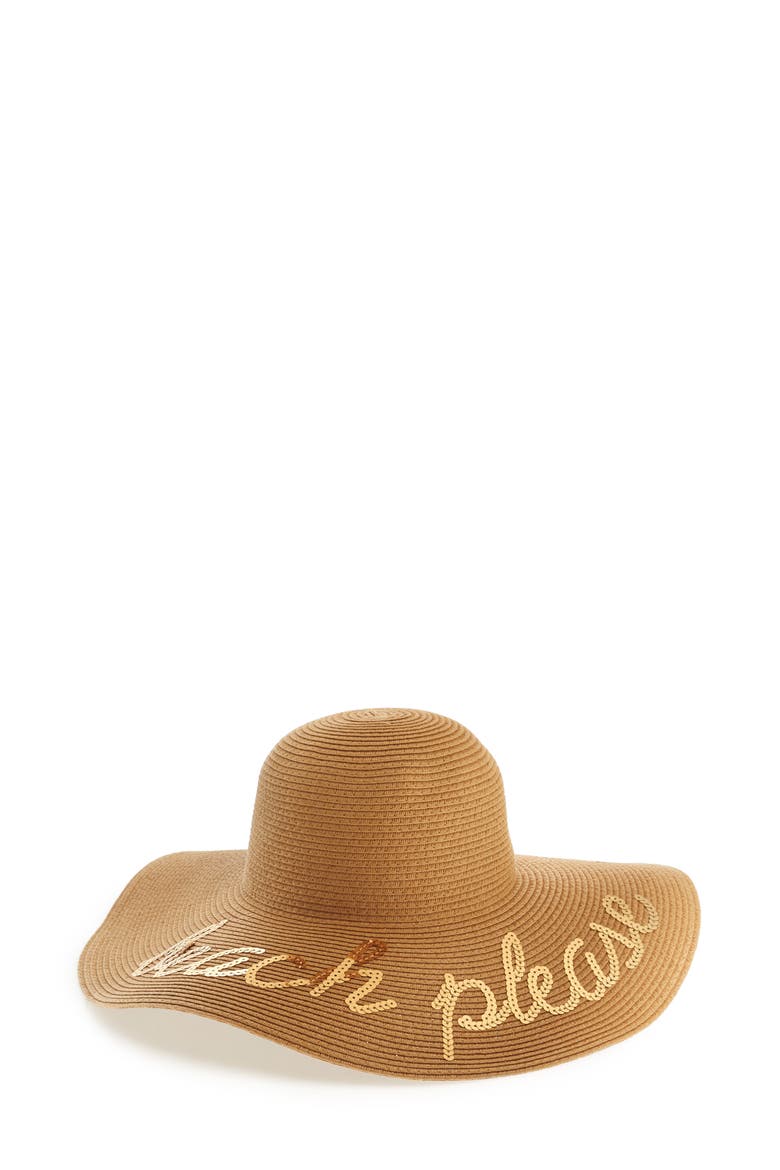 Beach Please Sequin Floppy Straw Hat, Main, color, NATURAL