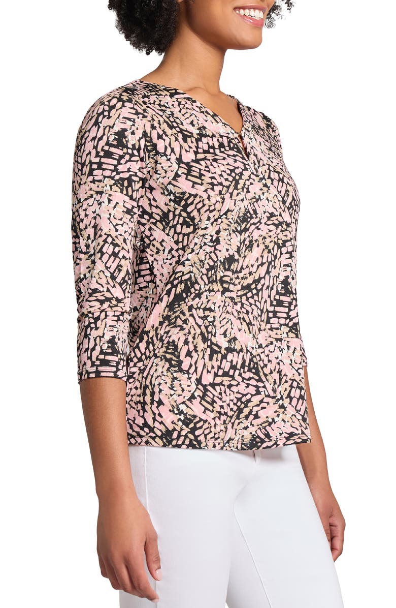 Jones New York Paisley Print Three-Quarter Sleeve Crepe Top, Alternate, color, 