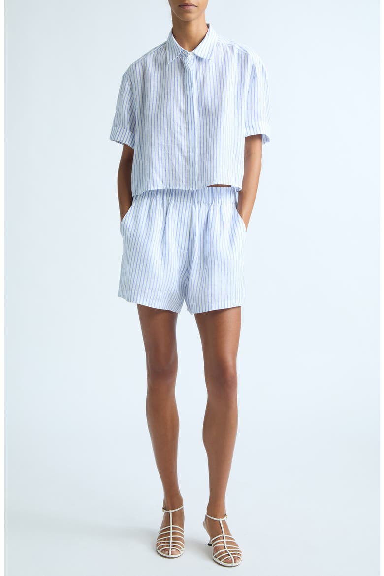 Casey Striped Linen Shorts, Alternate, color, WHITE/ CLASSIC BLUE