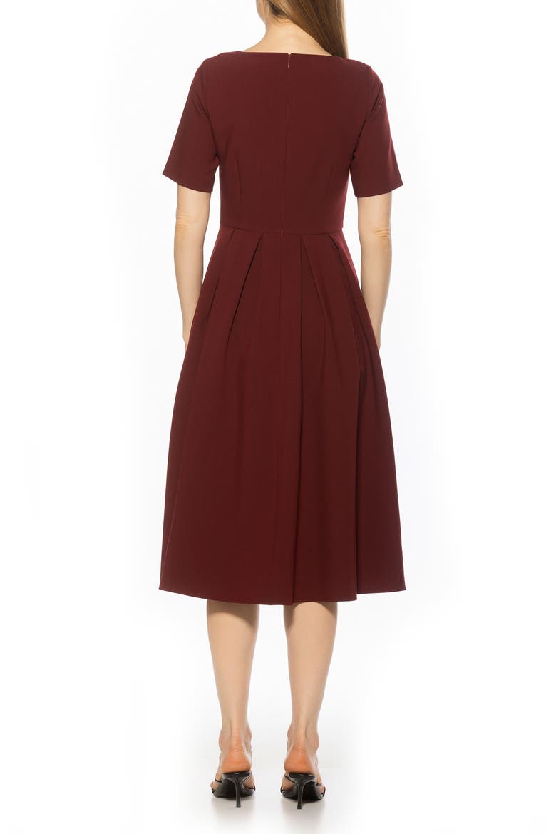 Imani Pleated Short Sleeve Dress, Alternate, color, BURGUNDY