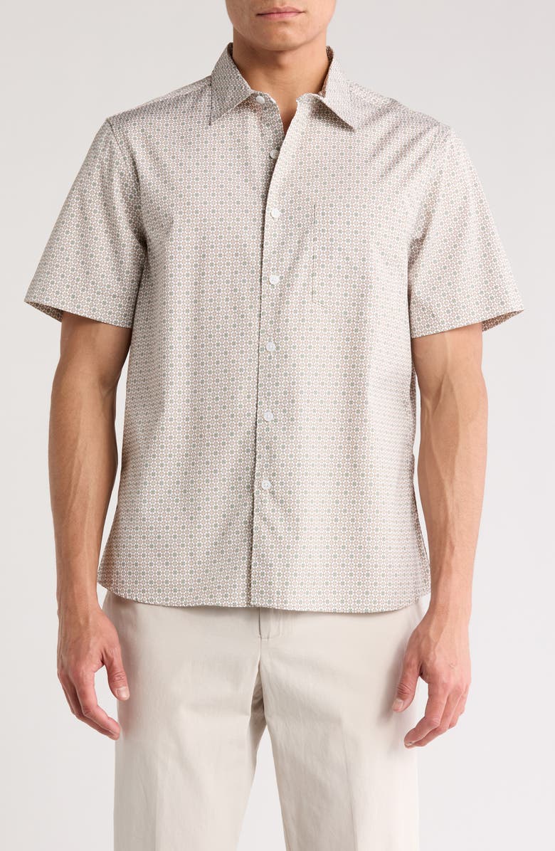 NORDSTROM RACK Short Sleeve Poplin Button-Up Shirt, Main, color, White Festive Foulard