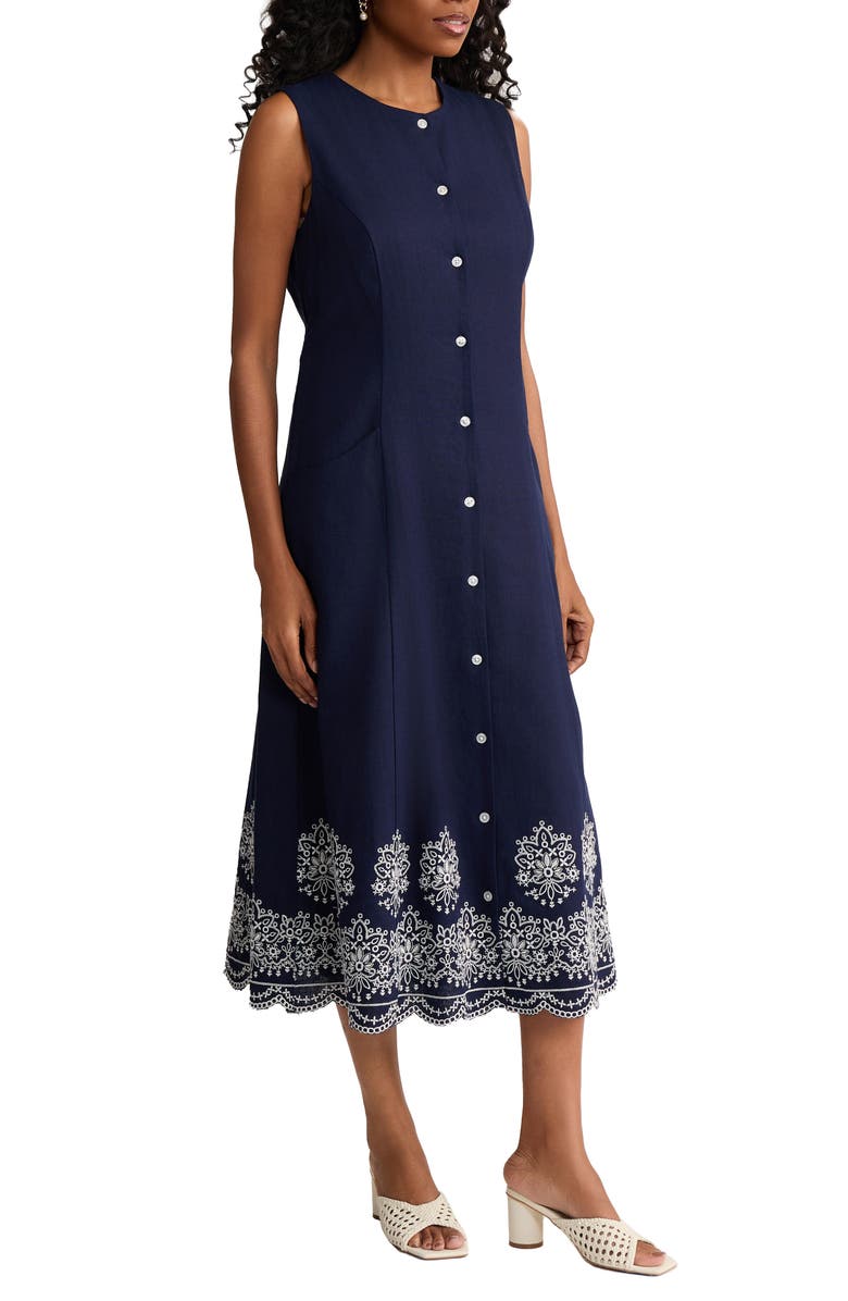 Jones New York Linen Blend Sleeveless Dress, Alternate, color, Pacific Navy