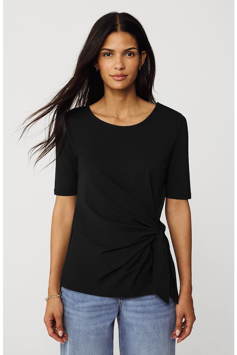 Lightweight Jersey Tie Front Top, Main, color, Black