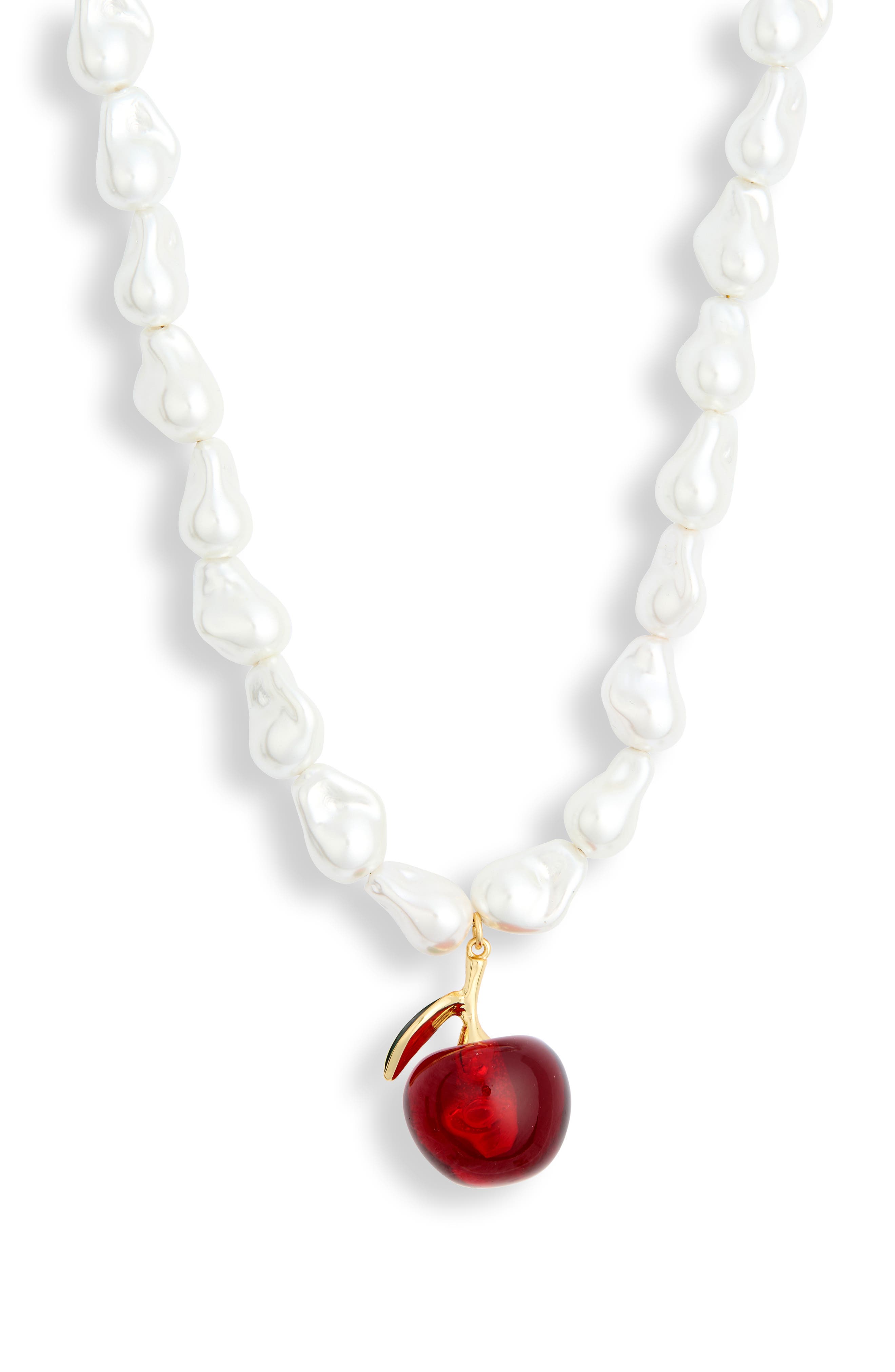 Cherry Pendant Imitation Pearl Necklace