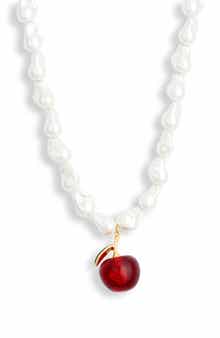 Cherry Pendant Imitation Pearl Necklace